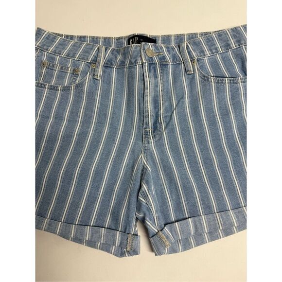 GAP Women’s Denim 5" Shorts Size L Light Wash Stripes Blue White See Description - Picture 3 of 10
